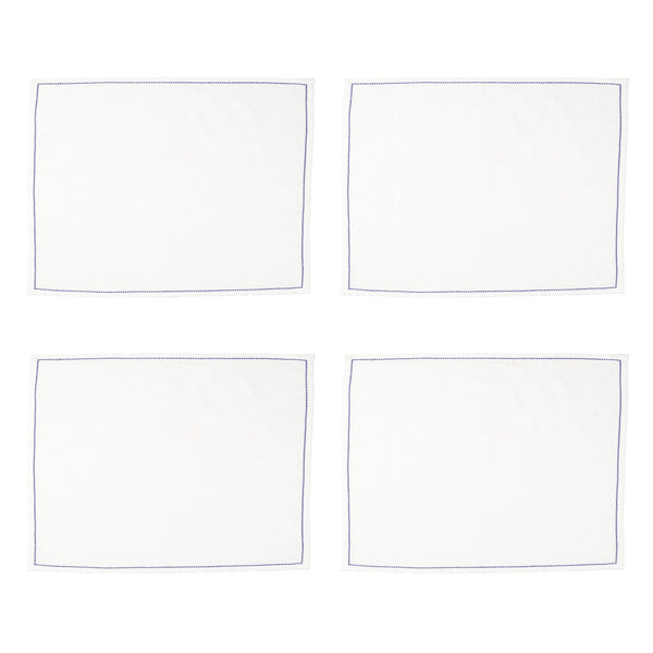 Cotone Linens Ivory Placemats with Cobalt Stitching - Set of 4