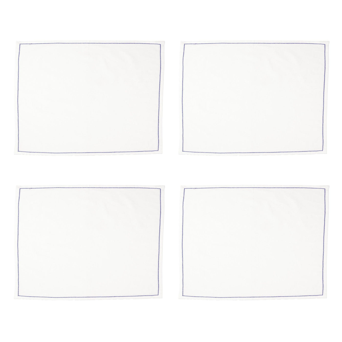 Cotone Linens Ivory Placemats with Cobalt Stitching - Set of 4