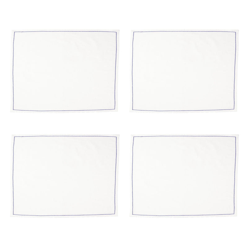 Cotone Linens Ivory Placemats with Cobalt Stitching - Set of 4