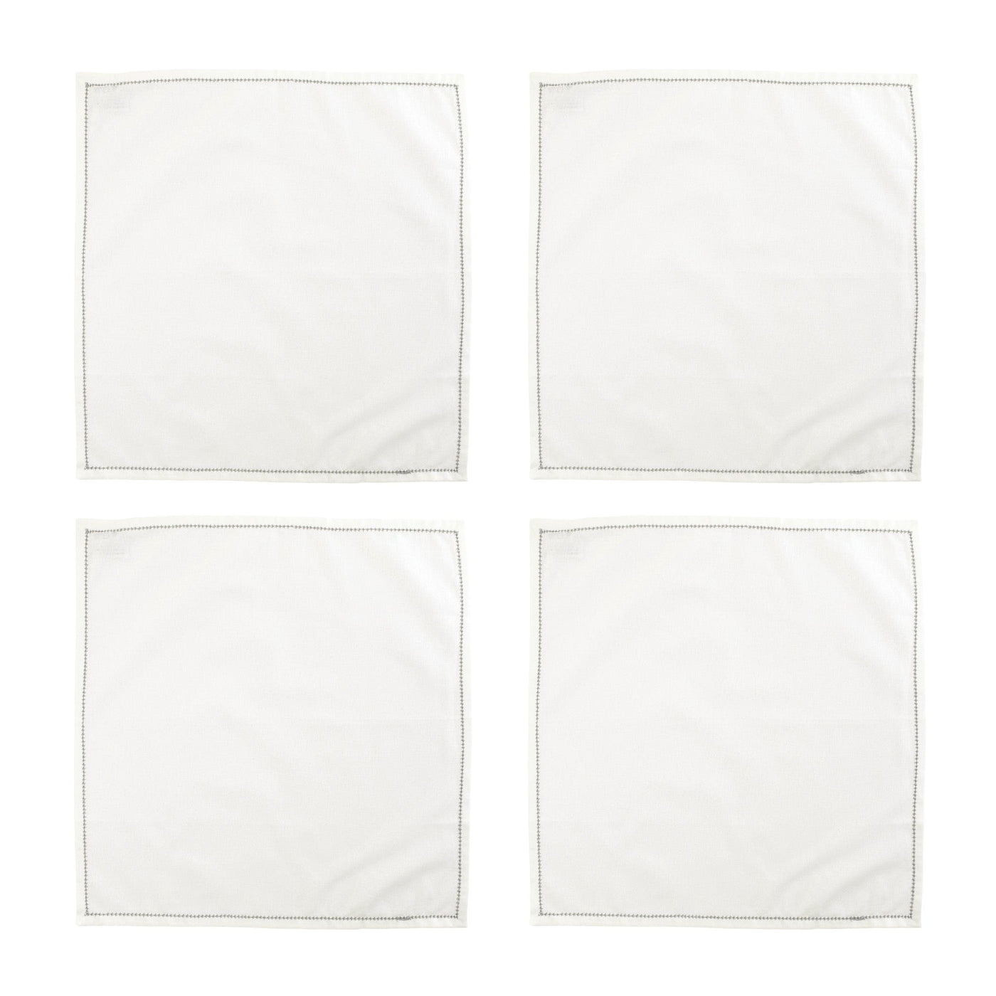 Cotone Linens Ivory Napkins with Light Gray Stitching - Set of 4