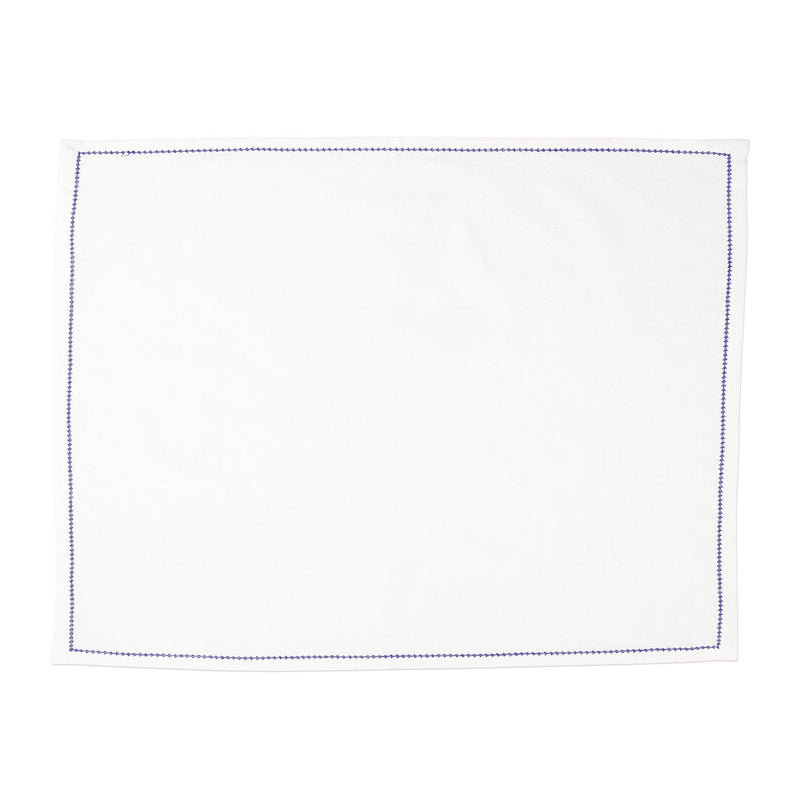 Cotone Linens Ivory Placemats with Cobalt Stitching - Set of 4