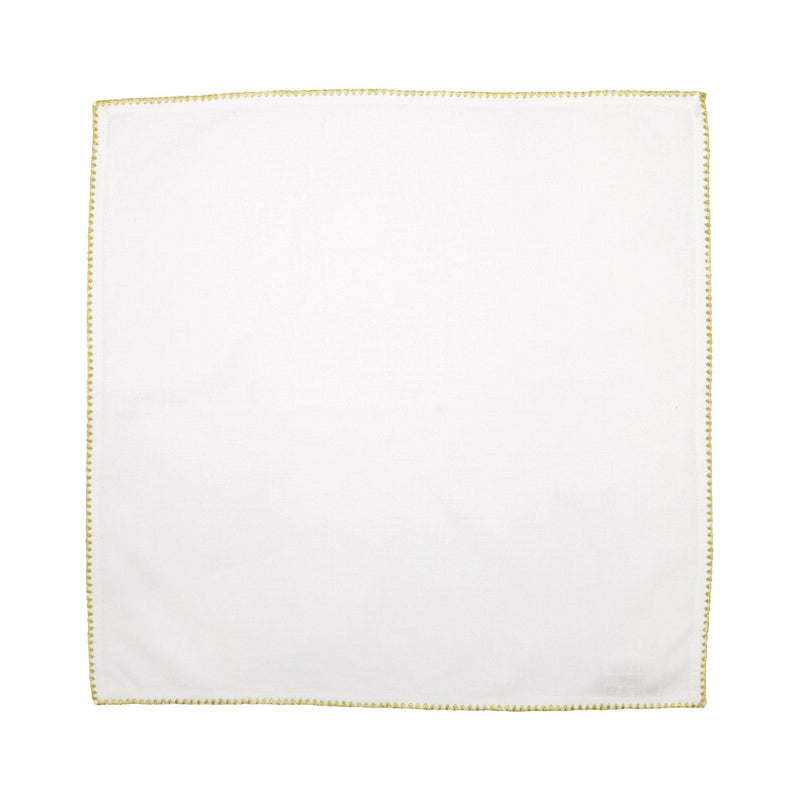 Cotone Linens Ivory Napkins with Stitching - Set of 4 Gold