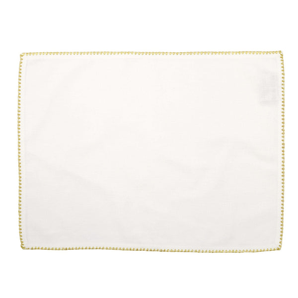 Cotone Linens Ivory Placemats with Gold Stitching - Set of 4 by VIETRI