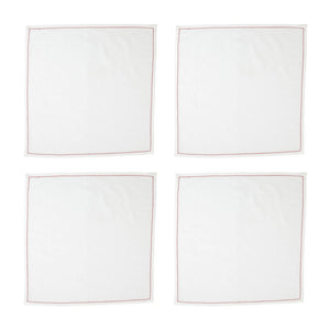 Cotone Linens Ivory Napkins with Red Stitching - Set of 4