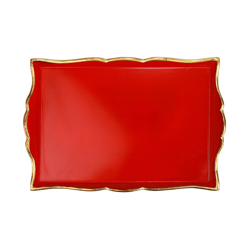 Florentine Wooden Accessories Red & Gold Handled Medium Rectangular Tray Red