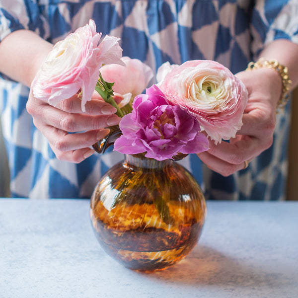 Hibiscus Glass Brown Tortoiseshell Bud Vase