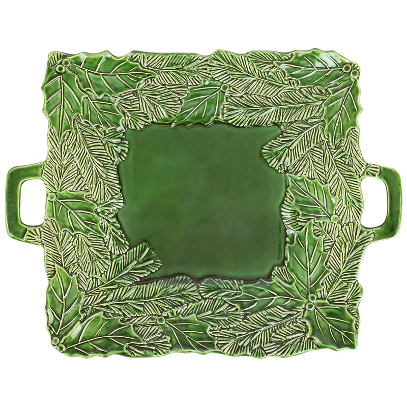 Lastra Holiday Green Figural Handled Square Platter