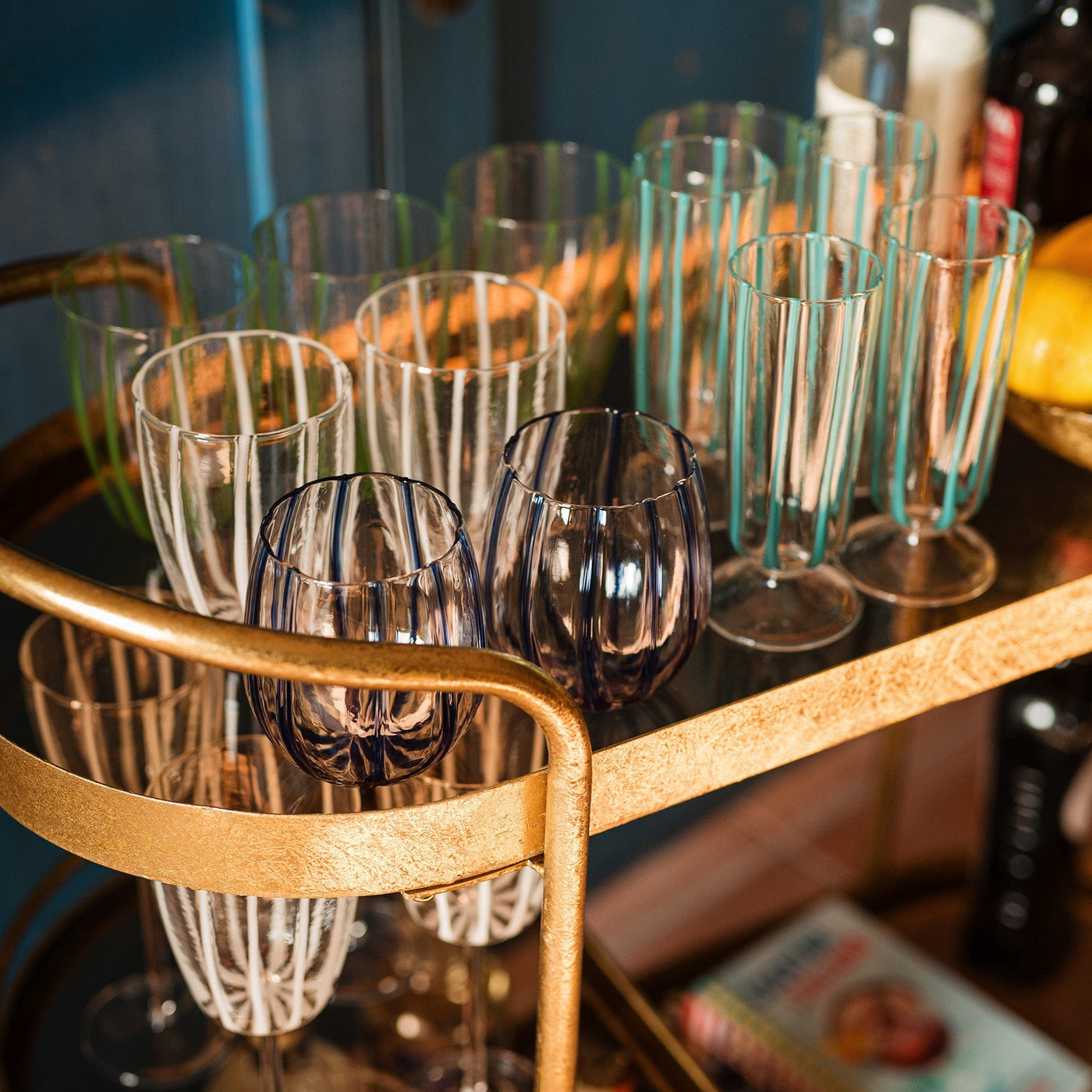 Nuovo Stripe Teal Champagne Glass