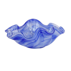 Onda Glass Cobalt Ruffled Round Bowl