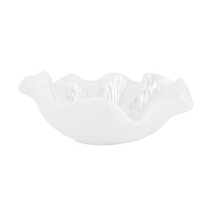 Onda Glass White Ruffled Round Bowl