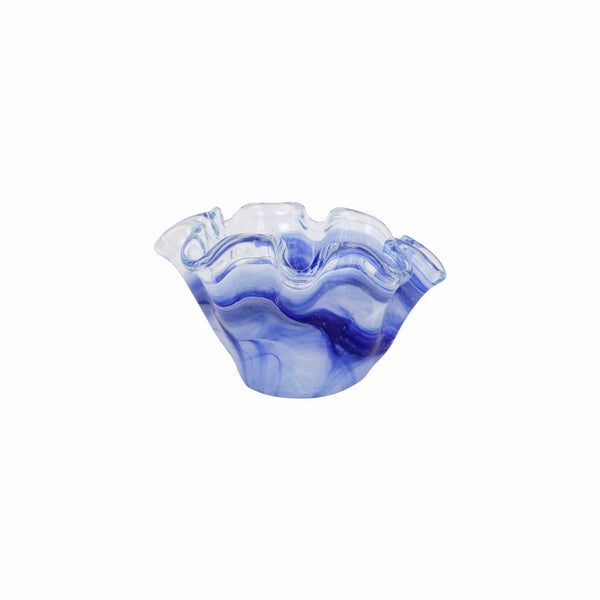 Onda Glass Cobalt Petite Ruffled Bowl