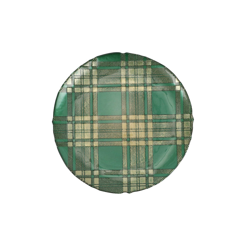 Plaid Glass Green Dinner Plate