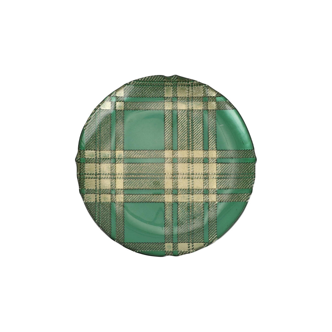 Plaid Glass Green Salad Plate