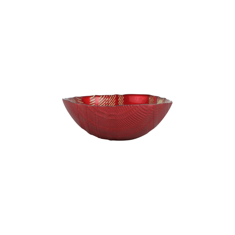 Plaid Glass Red Cereal Bowl