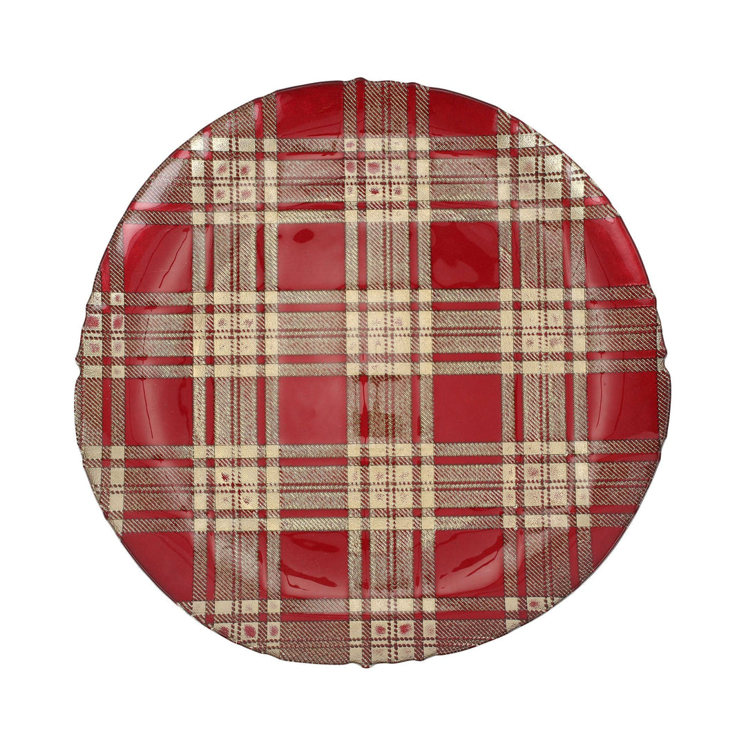 Plaid Glass Red Round Platter