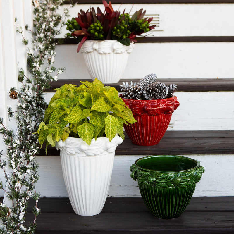 Rustic Garden White Acanthus Leaf Small Cachepot