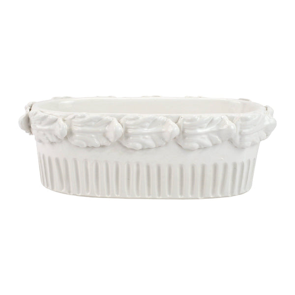 Rustic Garden Acanthus Leaf Oval Planter White