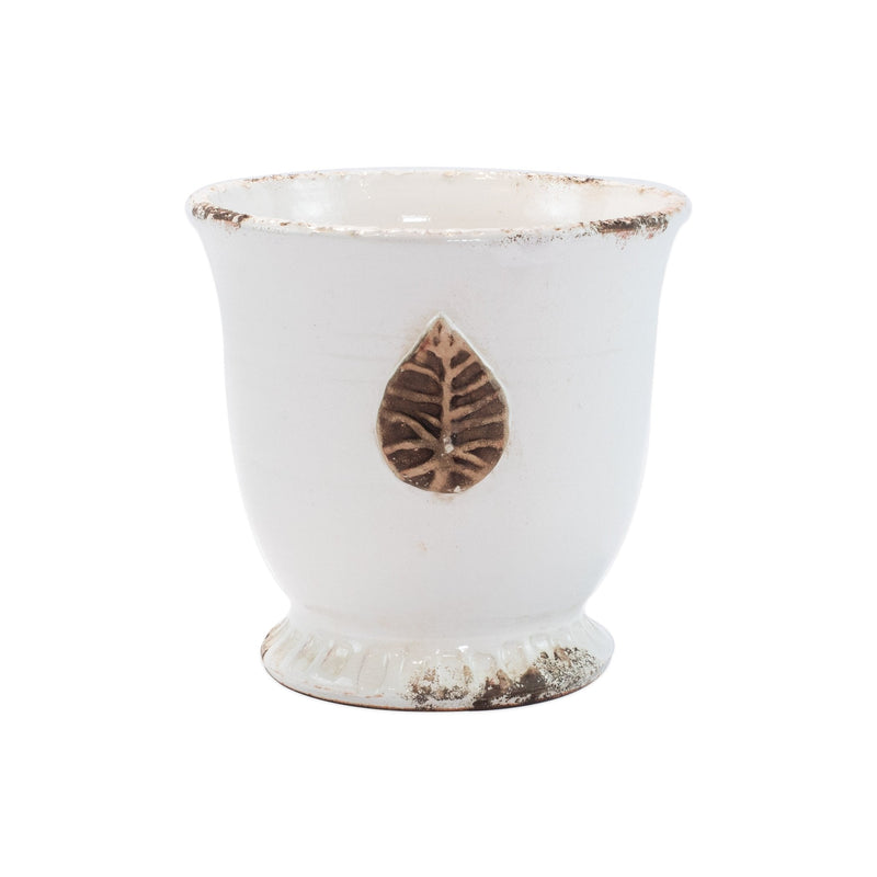 Rustic Garden White Medium Cachepot with Leaf