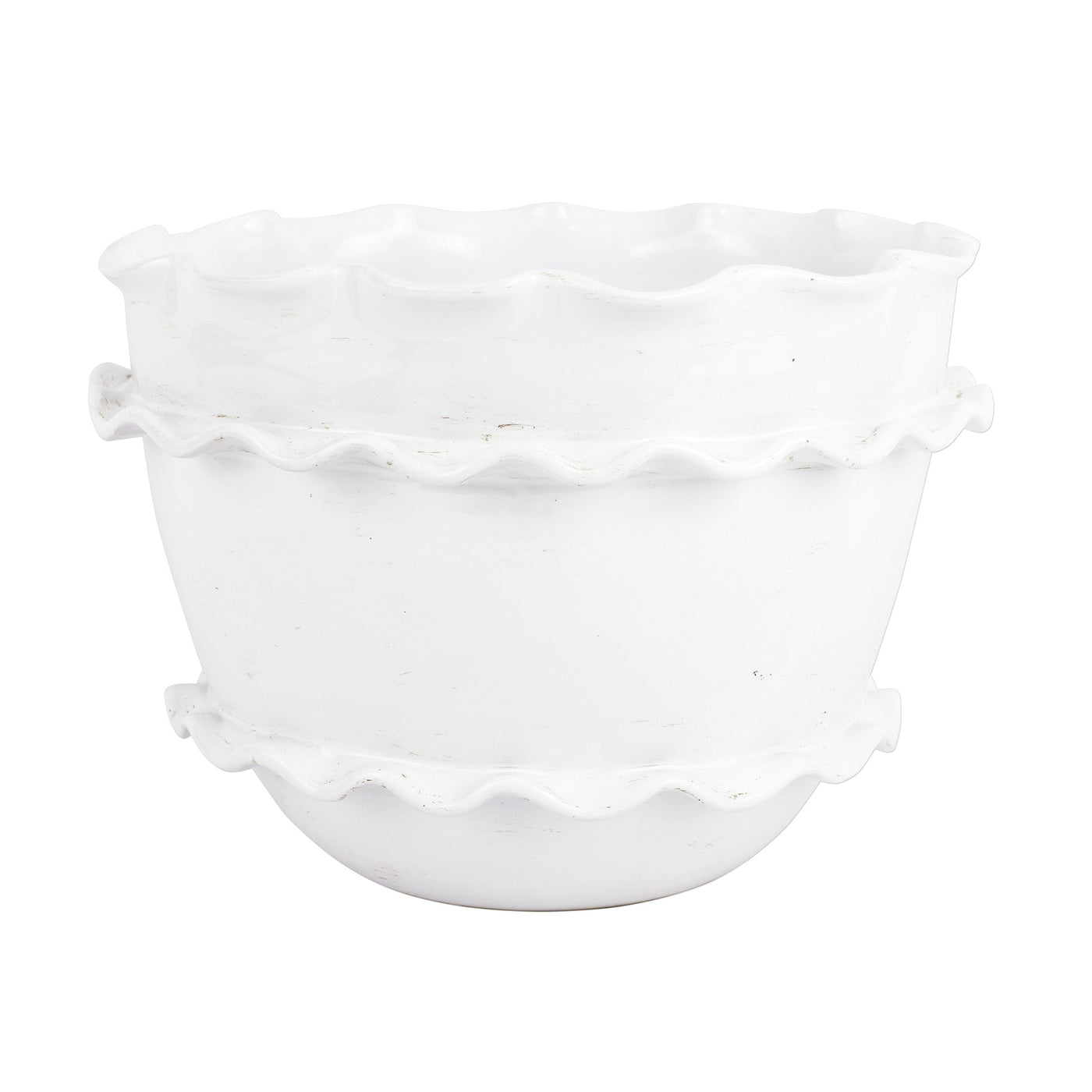 Rustic Garden White Ruffle Round Planter