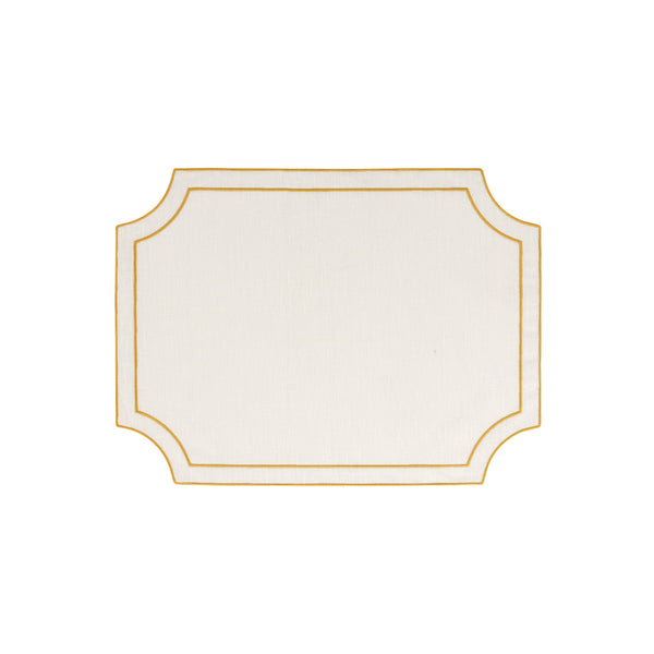 Tessuti White Rectangular Placemats with Gold Stitching - Set of 4