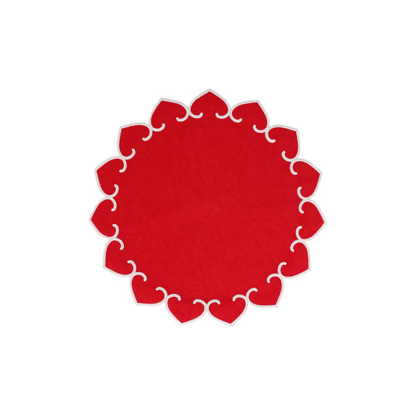 Tessuti Red Round Placemats with White Stitching - Set of 4