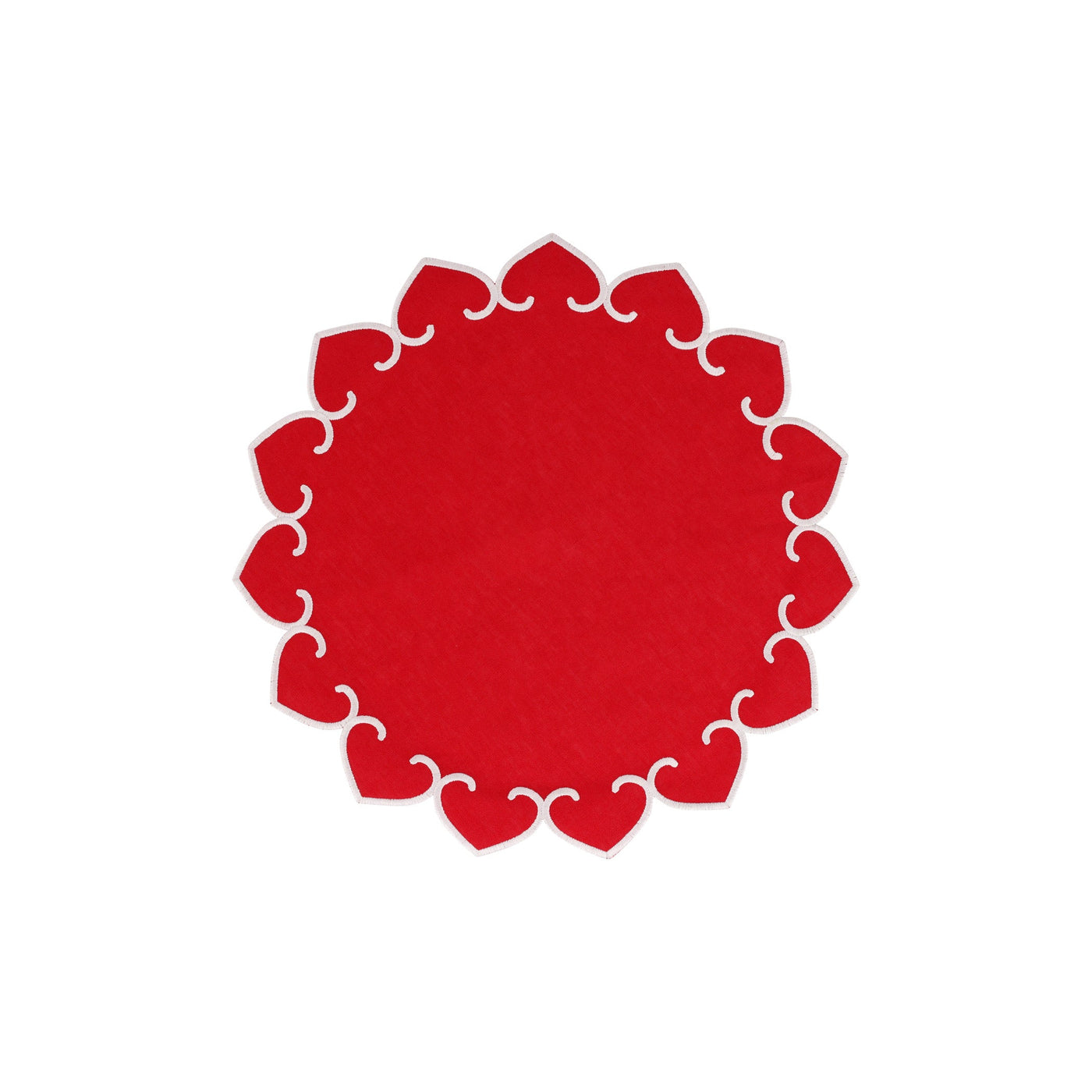 Tessuti Red Round Placemats with White Stitching - Set of 4