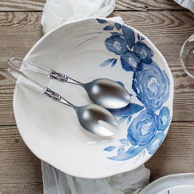 Blue Camellia Shallow Serving Bowl