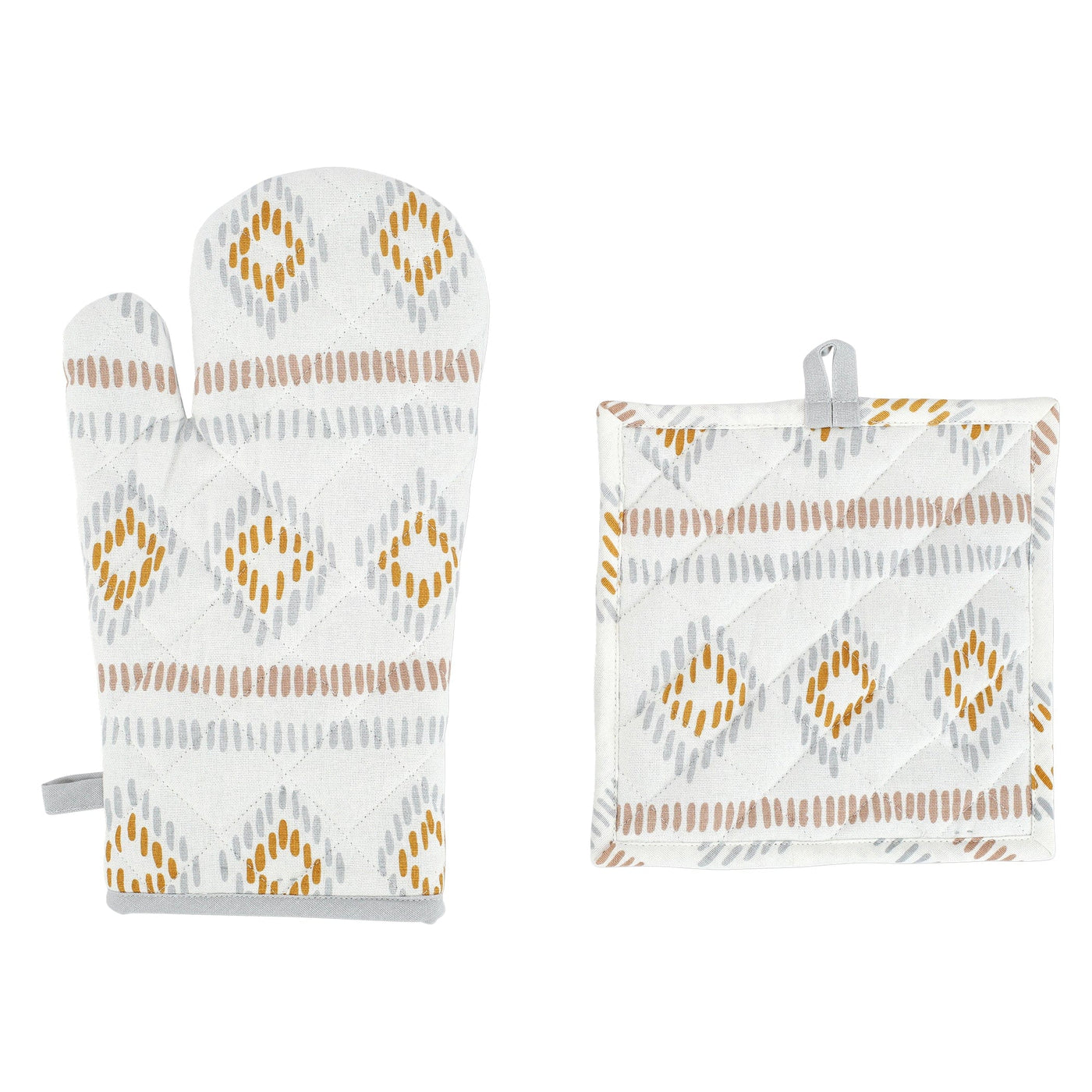 Bohemian Linens Beige/Gray Oven Mitt & Potholder