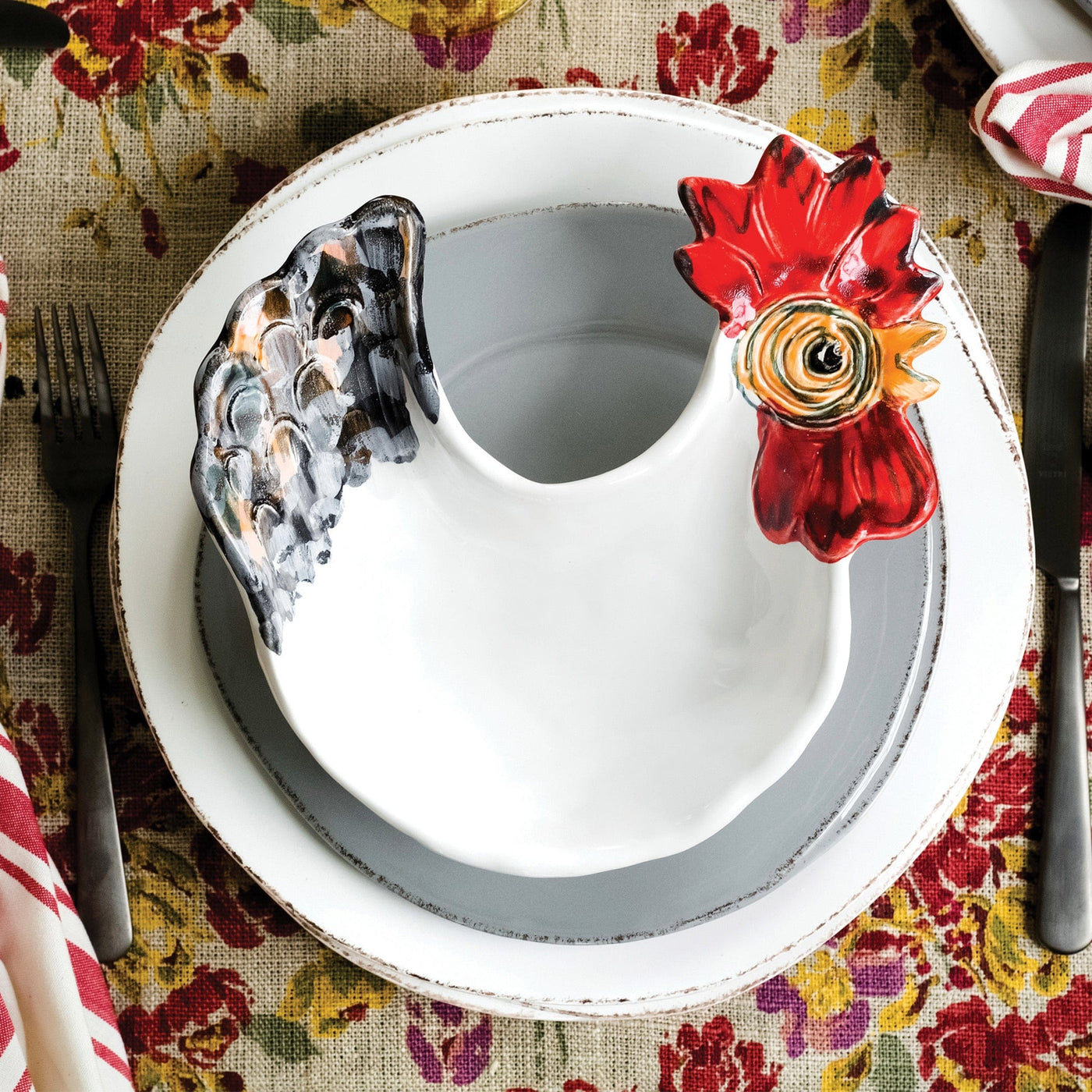 Outlet Store - Fortunata Rooster Figural Footed Small Bowl