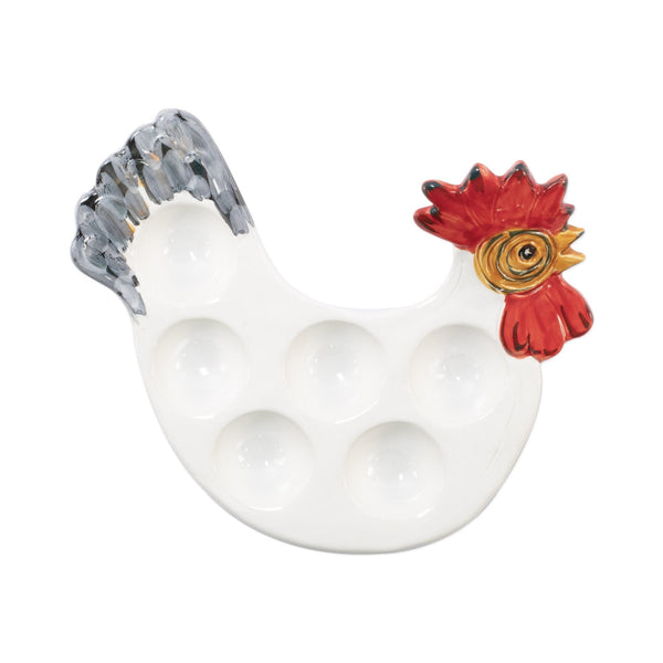 Fortunata Rooster Figural Footed Egg Tray by VIETRI