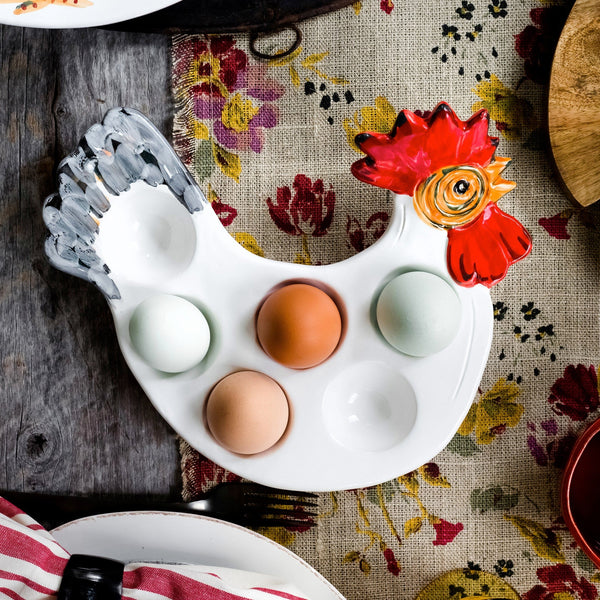 Outlet Store - Fortunata Rooster Figural Footed Egg Tray