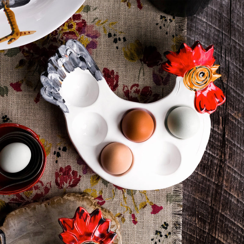 Outlet Store - Fortunata Rooster Figural Footed Egg Tray