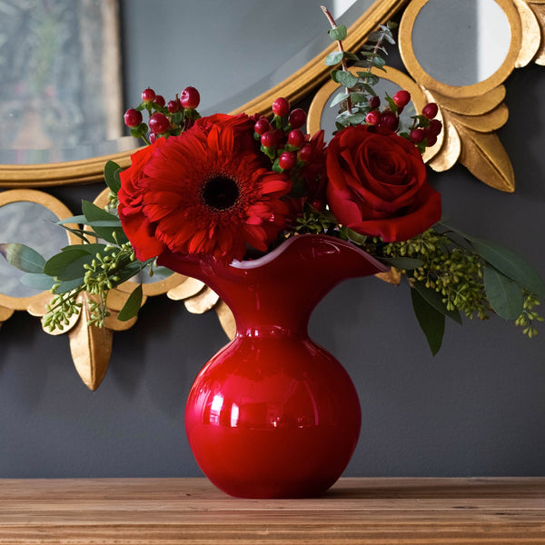 Hibiscus Glass Red Small Fluted Vase