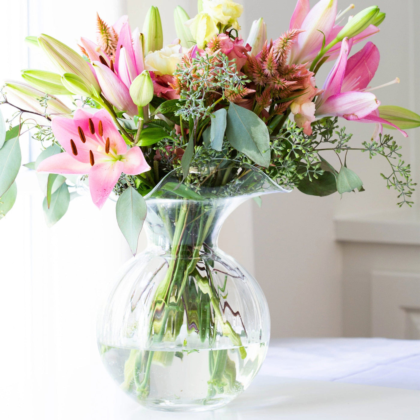 Hibiscus Glass Clear Large Fluted Vase