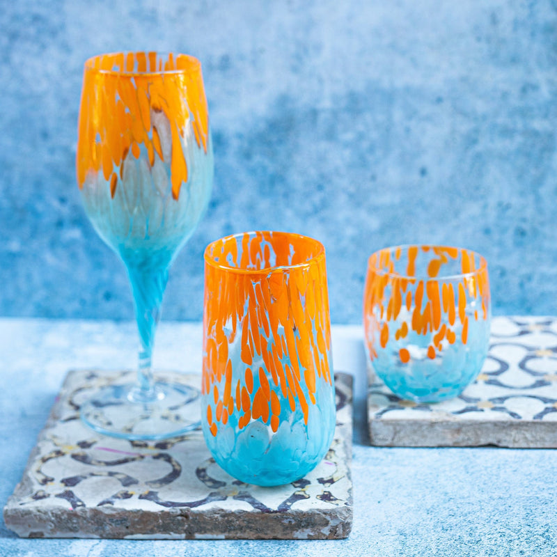 Nuvola Orange and Light Blue Wine Glass