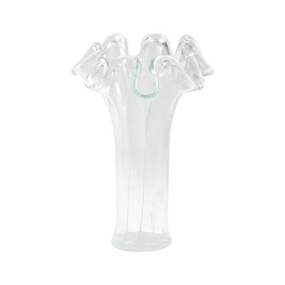 Onda Glass Clear with White Lines Short Vase by VIETRI