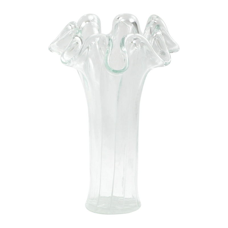 Onda Glass Clear with White Lines Tall Vase by VIETRI