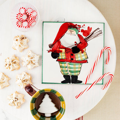 Old St. Nick Trivet- Green Border With Wood Pile