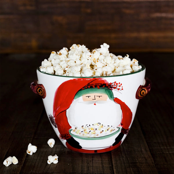 Old St. Nick Handled Deep Serving Bowl with Popcorn