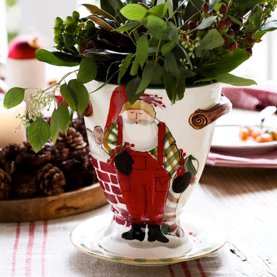 Old St. Nick Footed Urn with Chimney & Stockings