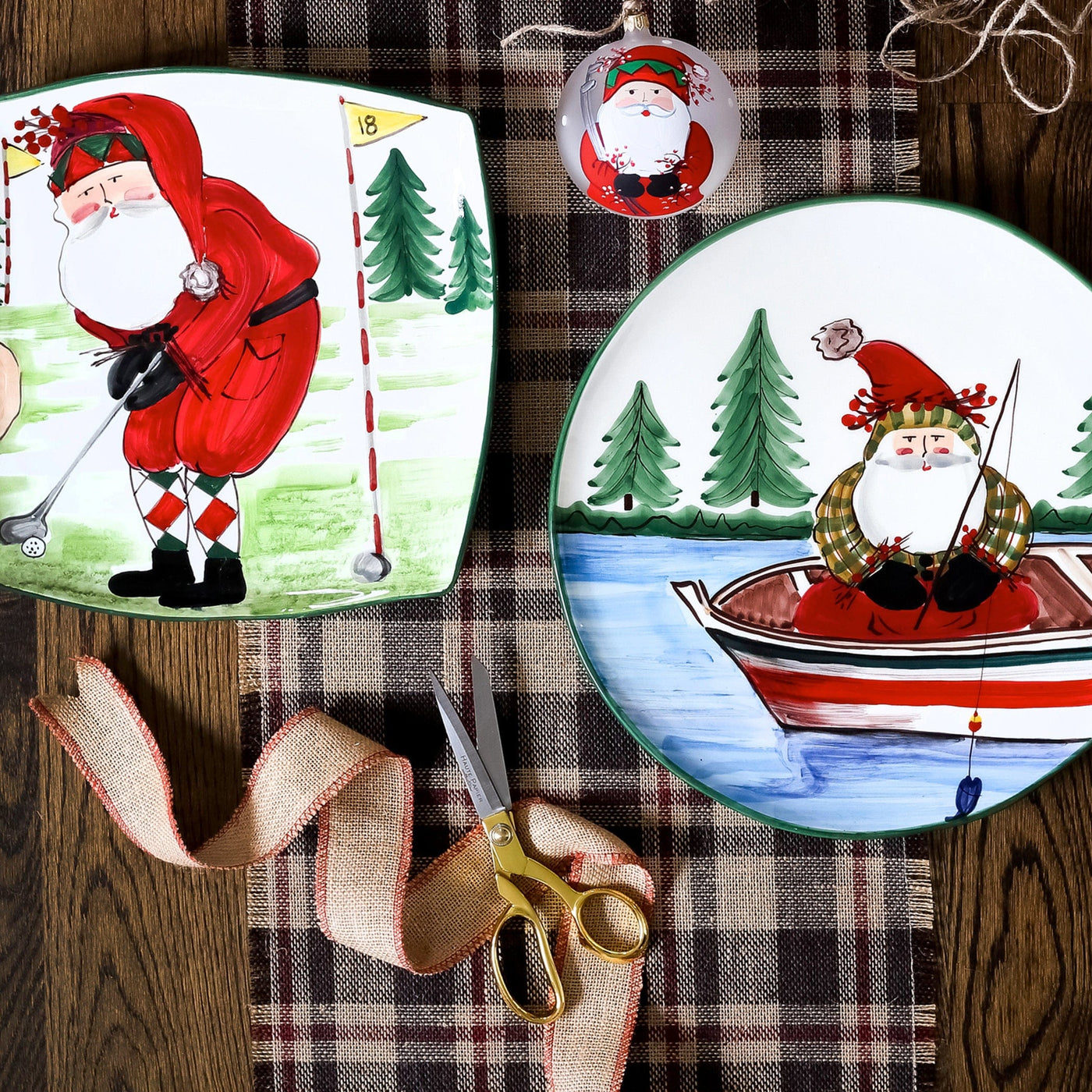 Old St. Nick Square Platter - Golfing