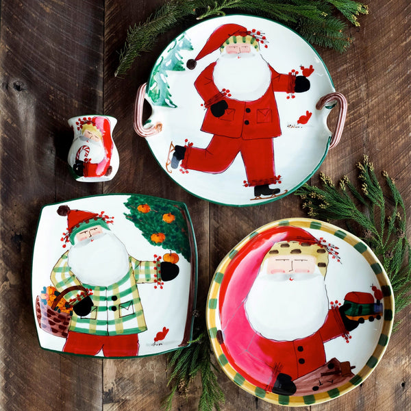 Old St. Nick Handled Round Platter - Ice Skating