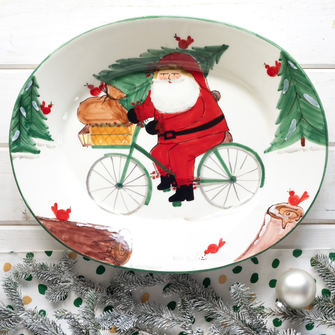 Old St. Nick Large Oval Platter w/ Bicycle