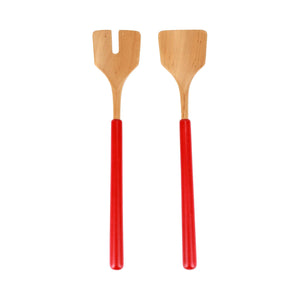 Ontano Wood Salad Serving Set - Red