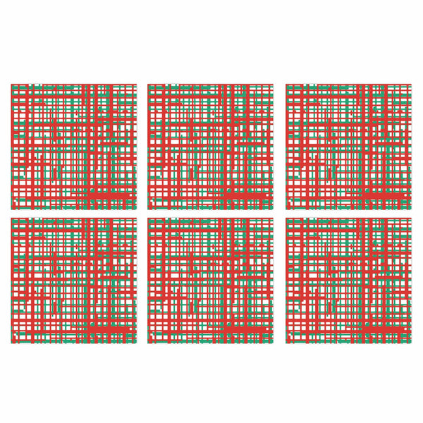 Papersoft Napkins Plaid Green & Red Cocktail Napkins (Pack of 20) - Set of 6