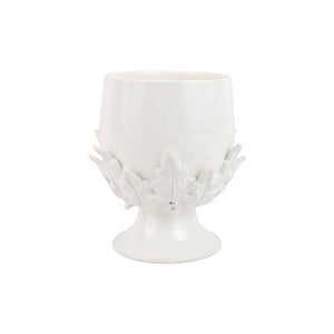 Rustic Garden White Acanthus Leaf Small Footed Cachepot