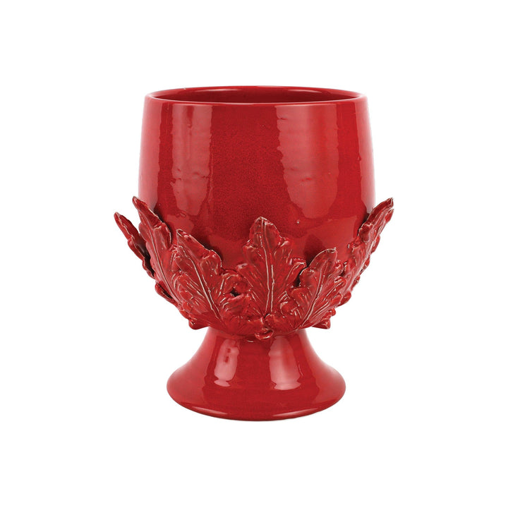 Rustic Garden Red Acanthus Leaf Medium Footed Cachepot