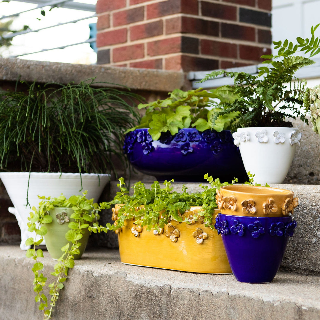 Rustic Garden Cobalt Flower Round Cachepot