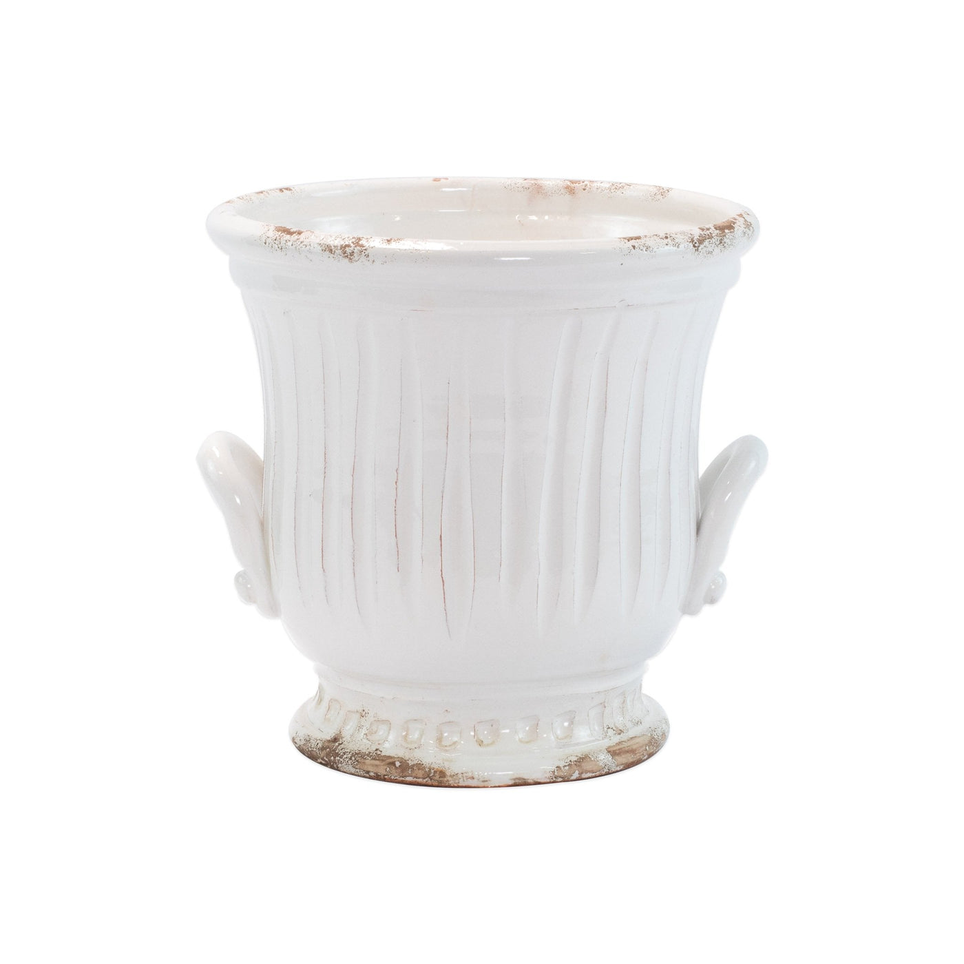 Rustic Garden White Medium Handled Cachepot by VIETRI