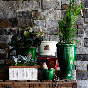 Rustic Garden Leaves Medium Round Cachepot